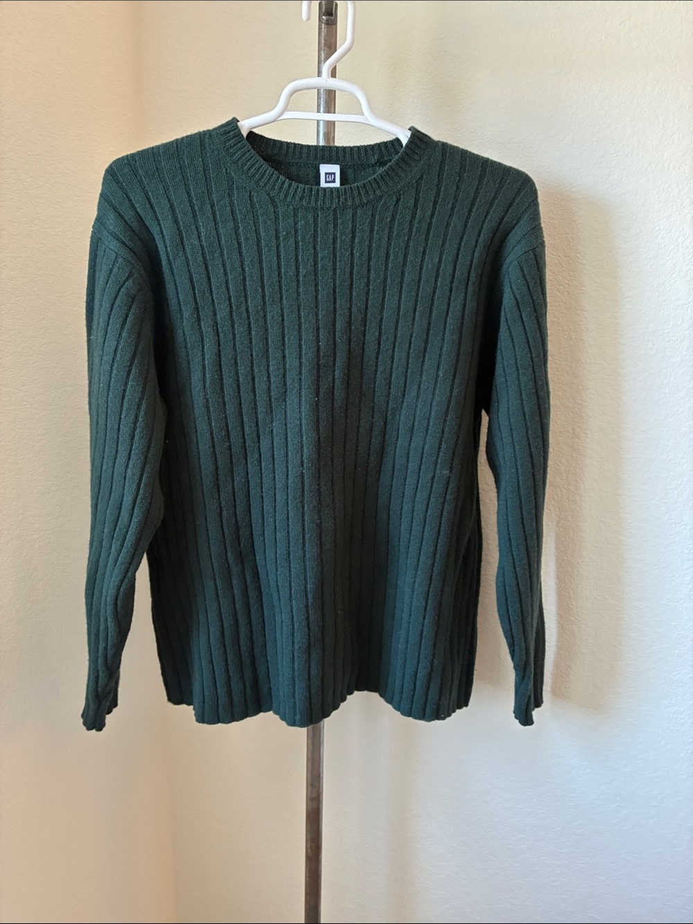 Gap  XL Mens 100% Lambs Wool Ribbed Forest Green Crewneck Sweater Casual Quince